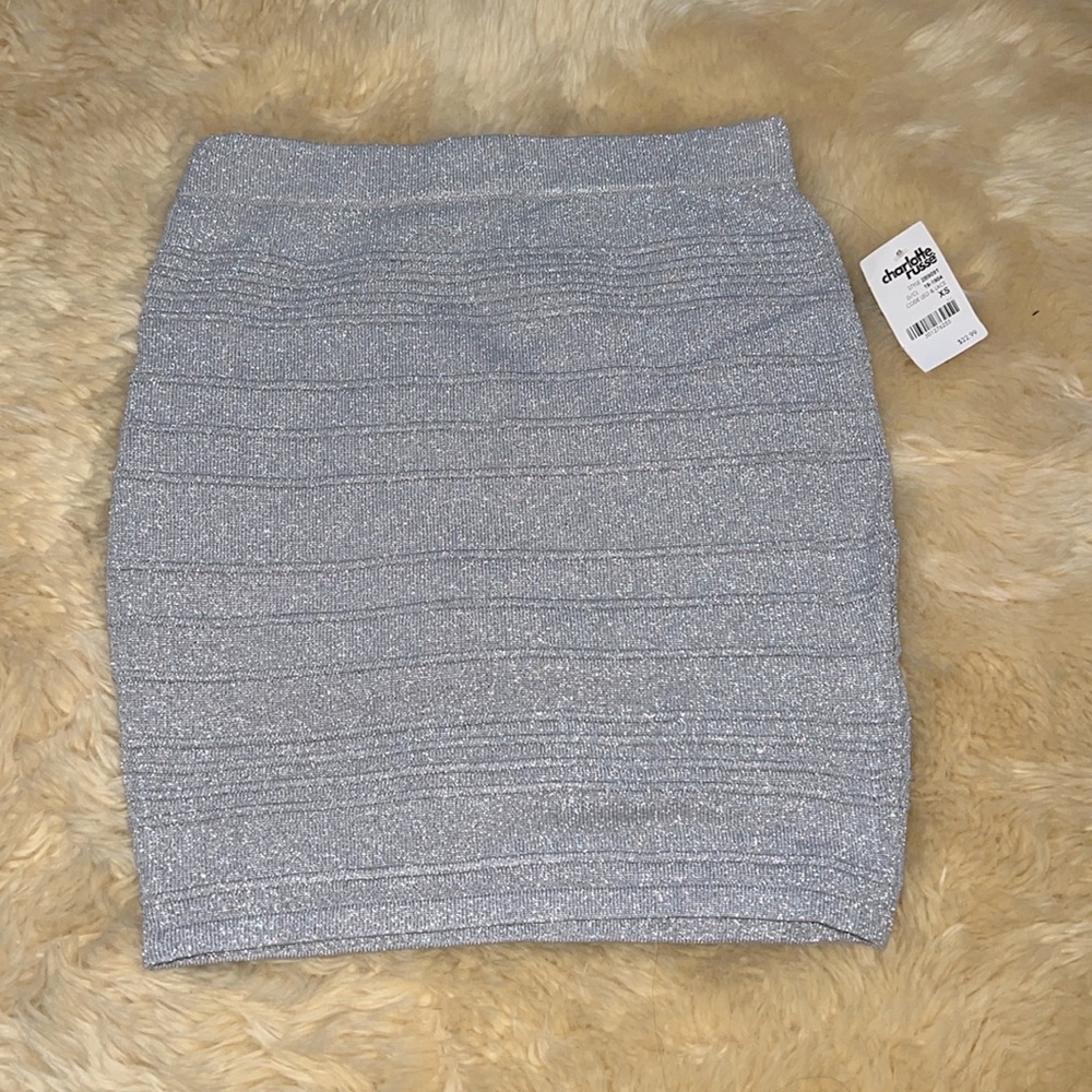 NWT Shimmery Glam Silver Metallic Lurex Body-con Bondage Pencil Mini Skirt